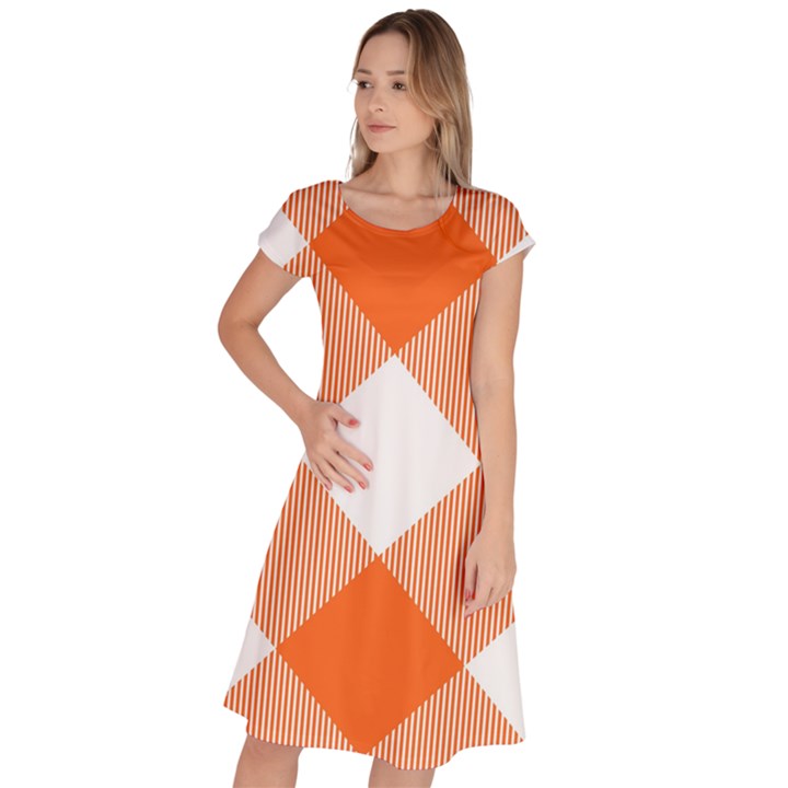 Orange and white diagonal plaids Classic Short Sleeve Dress