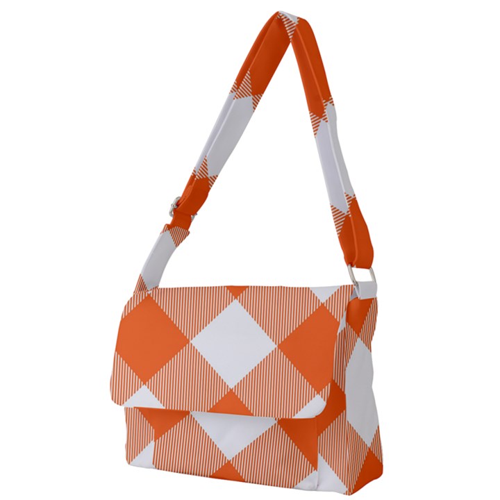 Orange and white diagonal plaids Full Print Messenger Bag (L)