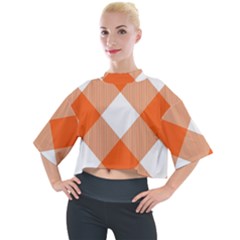 Orange and white diagonal plaids Mock Neck Tee