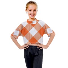 Orange and white diagonal plaids Kids Mock Neck Tee