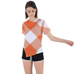 Orange and white diagonal plaids Asymmetrical Short Sleeve Sports Tee