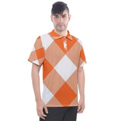 Orange and white diagonal plaids Men s Polo Tee