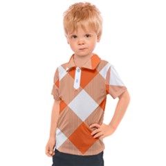 Orange and white diagonal plaids Kids  Polo Tee