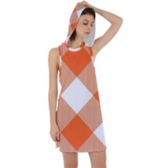 Orange And White Diagonal Plaids Racer Back Hoodie Dress by ConteMonfrey