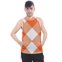 Orange and white diagonal plaids Men s Sleeveless Hoodie