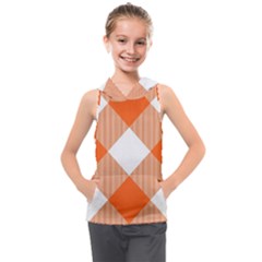 Orange and white diagonal plaids Kids  Sleeveless Hoodie