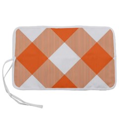 Orange and white diagonal plaids Pen Storage Case (S)