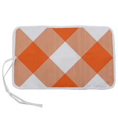 Orange and white diagonal plaids Pen Storage Case (L)