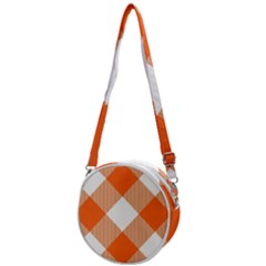 Orange and white diagonal plaids Crossbody Circle Bag