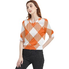 Orange and white diagonal plaids Quarter Sleeve Blouse