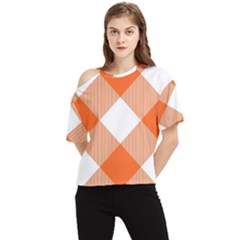 Orange and white diagonal plaids One Shoulder Cut Out Tee