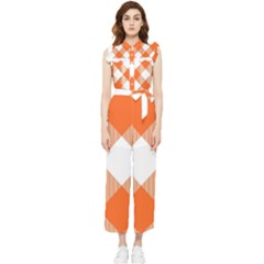 Orange And White Diagonal Plaids Women s Frill Top Chiffon Jumpsuit by ConteMonfrey