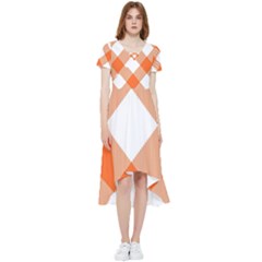 Orange and white diagonal plaids High Low Boho Dress