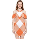 Orange and white diagonal plaids Shoulder Frill Bodycon Summer Dress View1