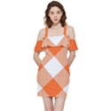 Orange and white diagonal plaids Shoulder Frill Bodycon Summer Dress View3