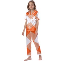 Orange and white diagonal plaids Kids  Satin Short Sleeve Pajamas Set