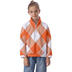 Orange and white diagonal plaids Kids  Half Zip Hoodie