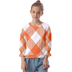 Orange and white diagonal plaids Kids  Cuff Sleeve Top