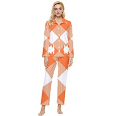 Orange and white diagonal plaids Womens  Long Sleeve Velvet Pocket Pajamas Set