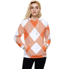 Orange and white diagonal plaids Women s Lightweight Drawstring Hoodie