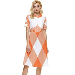 Orange and white diagonal plaids Button Top Knee Length Dress