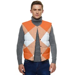 Orange and white diagonal plaids Men s Short Button Up Puffer Vest	