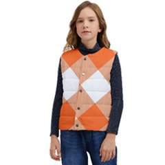 Orange and white diagonal plaids Kid s Short Button Up Puffer Vest	