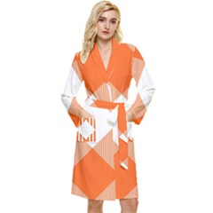 Orange and white diagonal plaids Long Sleeve Velour Robe