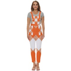 Orange and white diagonal plaids Women s Pinafore Overalls Jumpsuit