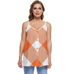 Orange and white diagonal plaids Casual Spaghetti Strap Chiffon Top