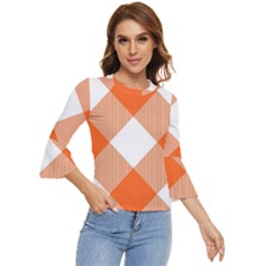 Orange and white diagonal plaids Bell Sleeve Top