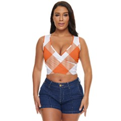 Orange and white diagonal plaids Women s Sleeveless Wrap Top