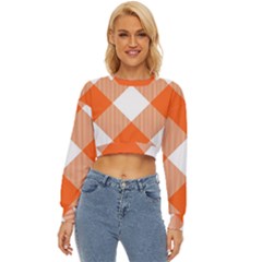 Orange And White Diagonal Plaids Lightweight Long Sleeve Sweatshirt by ConteMonfrey