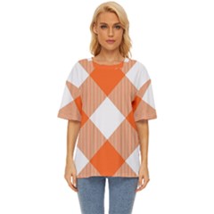 Orange and white diagonal plaids Oversized Basic Tee