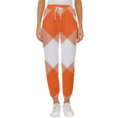 Orange and white diagonal plaids Cropped Drawstring Pants