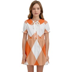 Orange and white diagonal plaids Kids  Sweet Collar Dress