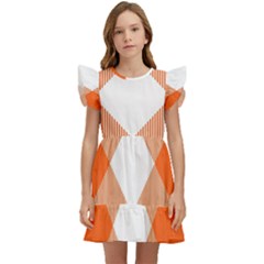 Orange and white diagonal plaids Kids  Winged Sleeve Dress