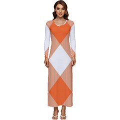 Orange and white diagonal plaids Long Sleeve Velour Longline Maxi Dress