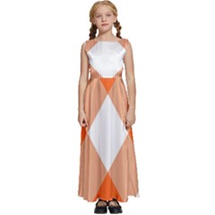 Orange and white diagonal plaids Kids  Satin Sleeveless Maxi Dress