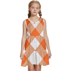 Orange and white diagonal plaids Kids  Sleeveless Tiered Mini Dress