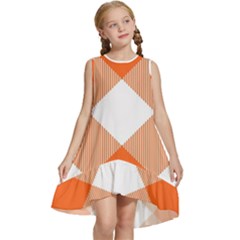 Orange and white diagonal plaids Kids  Frill Swing Dress