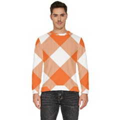 Orange And White Diagonal Plaids Men s Fleece Sweatshirt by ConteMonfrey