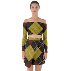 Modern Yellow Golden Plaid Off Shoulder Top With Skirt Set by ConteMonfrey