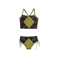 Modern Yellow Golden Plaid Girls  Tankini Swimsuit by ConteMonfrey