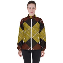 Modern Yellow Golden Plaid Women s High Neck Windbreaker by ConteMonfrey