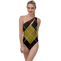 Modern Yellow Golden Plaid To One Side Swimsuit