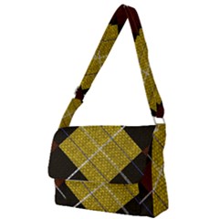 Modern Yellow Golden Plaid Full Print Messenger Bag (s) by ConteMonfrey