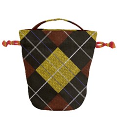 Modern Yellow Golden Plaid Drawstring Bucket Bag by ConteMonfrey