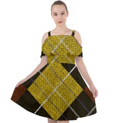 Modern Yellow Golden Plaid Cut Out Shoulders Chiffon Dress by ConteMonfrey