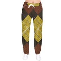 Modern Yellow Golden Plaid Women Velvet Drawstring Pants by ConteMonfrey